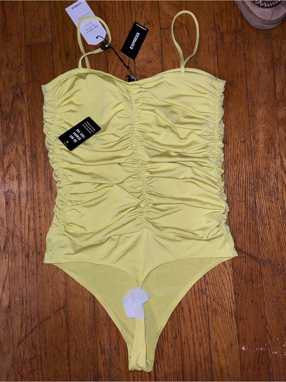 Express Yellow Ruched Bodysuit - Picture 2 of 3